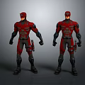 Red Black Combat Suit Action Characters With Armor Details And Tactical Gear Dual Poses