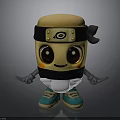 Cute Cartoon Character Figure With Black Headband Gold Emblem Big Eyes And Green Shoes