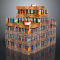 Colorful Stacked Cans and Cardboard Boxes in Multiple Layers Storage
