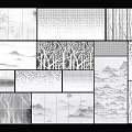 Black And White Decorative Patterns Featuring Bamboo Trees Mountains And Textured Designs 3d model