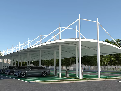 Modern High Strength Membrane Structure Car Shade Canopy For Electric Vehicle Charging Parking Lot 3d model