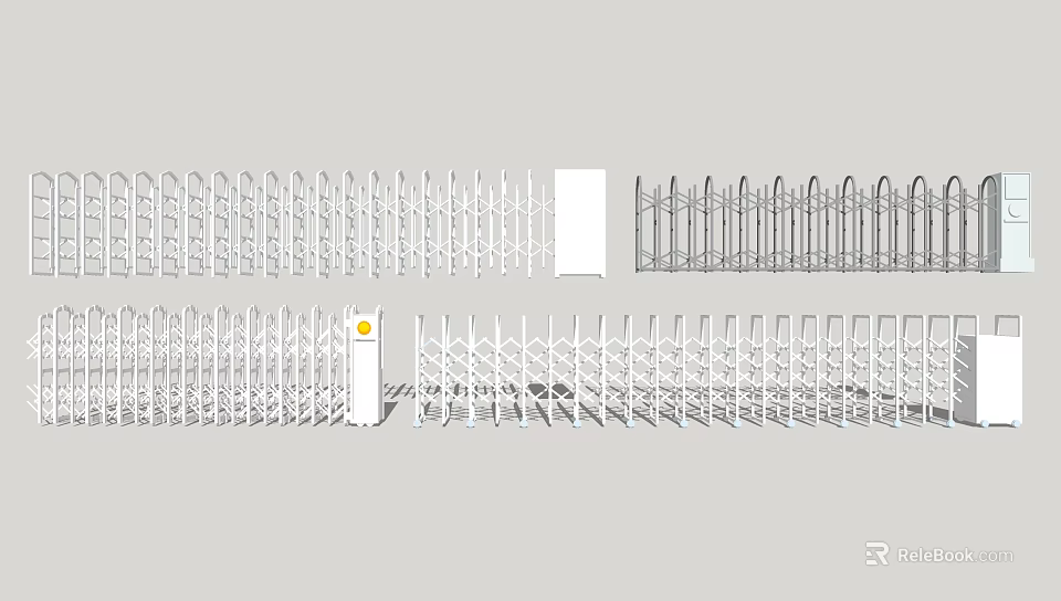 White Metal Retractable Gates And Fences With Various Design Patterns 3d model 