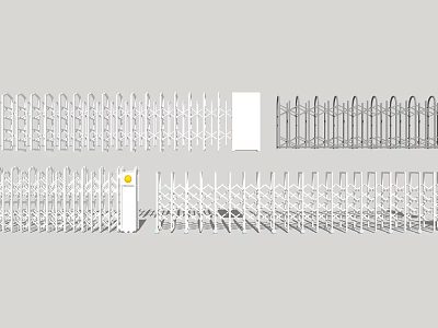 White Metal Retractable Gates And Fences With Various Design Patterns 3d model