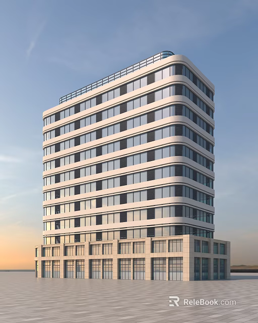 Modern Multi Story Building Exterior With Large Windows And Gray Facade Design 3d model 