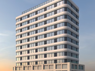 Modern Multi Story Building Exterior With Large Windows And Gray Facade Design 3d model