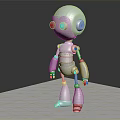 Silver Mechanical Robot With Round Eyes Standing On Circular Patterned Floor 3d model