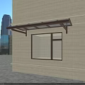 Window Awning with Metal Frame and Transparent Roof on Exterior Stone Wall
