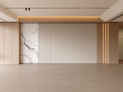 Modern Living Room Interior Design With Marble Accent Wall And Wooden Panels 3d model