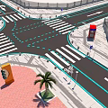 Urban Road Infrastructure At Intersection With Crosswalks Lane Markings Directional Arrows And Signs