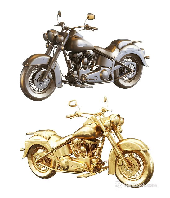 Classic Silver and Gold Motorcycles Featuring Retro Design Chrome Details and Metallic Finish 3d model 