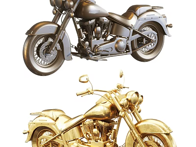 Classic Silver and Gold Motorcycles Featuring Retro Design Chrome Details and Metallic Finish 3d model