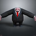 Cartoon Man in Black Suit With Red Tie Large Arms and Smiling Face