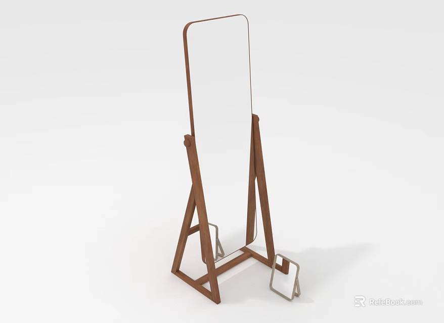 Elegant Wooden Stand Full Length Mirror with Small Metal Holder for Home Use 3d model 