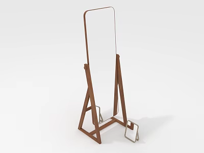 Elegant Wooden Stand Full Length Mirror with Small Metal Holder for Home Use 3d model