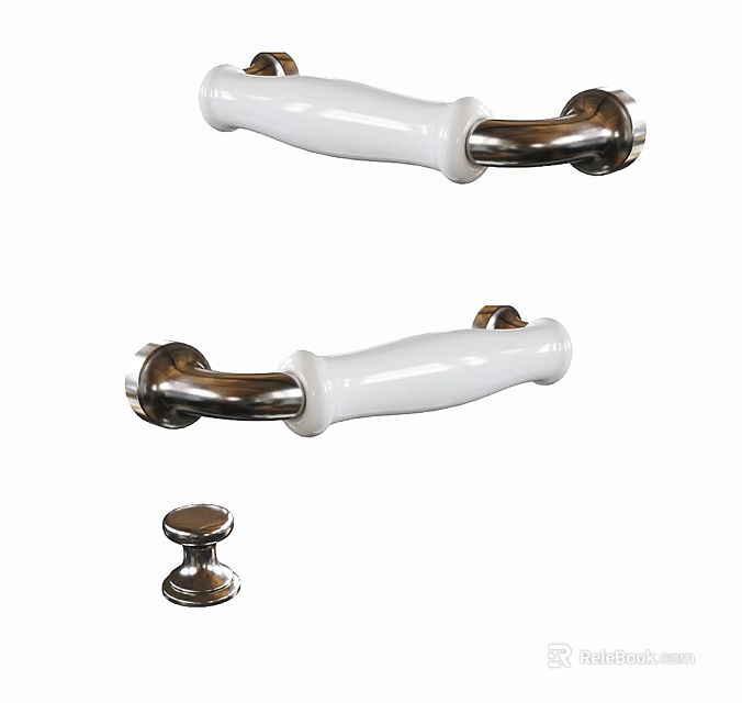 Modern White Ceramic Door Handles With Silver Metal Base And Sleek Design For Home 3d model 