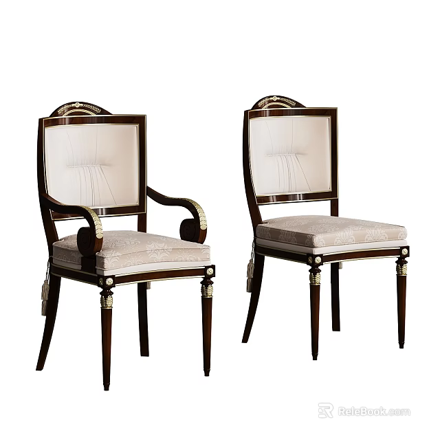 Elegant Classic Dining Chairs With Wooden Frame Upholstered Seats Armrests And Gold Accents 3d model 