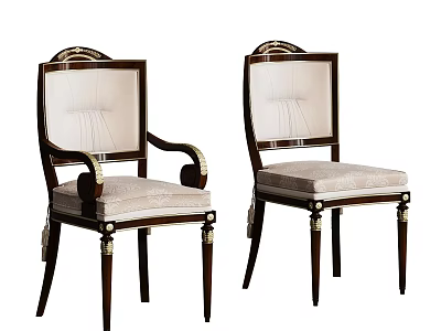 Elegant Classic Dining Chairs With Wooden Frame Upholstered Seats Armrests And Gold Accents 3d model