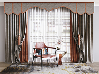 New Chinese Curtain Gauze Curtain 3d model