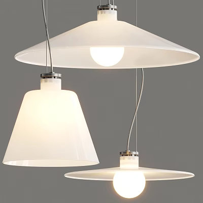 Modern Pendant Light Set With White Cone And Round Shade For Minimalist Interior Design 3d model