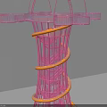 Pink Spiral Tower With Open Top And Yellow Coiled Frame Structure Design 3d model