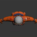 Astronaut In Orange Spacesuit With Helmet Standing Full Body Isolated On Gray Background