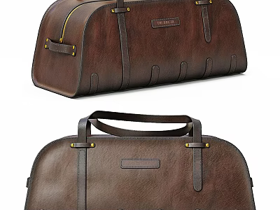 Brown Genuine Leather Duffle Bag With Top Handle And Metal Buckle Accents 3d model