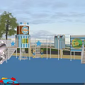 Kindergarten Outdoor Playground With Colorful Play Structures Trees Blue Floor And Safe Kids Activity Area