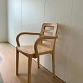 Wooden Dining Chair with Armrests and Slatted Backrest Modern Interior Light Walls Wooden Floor