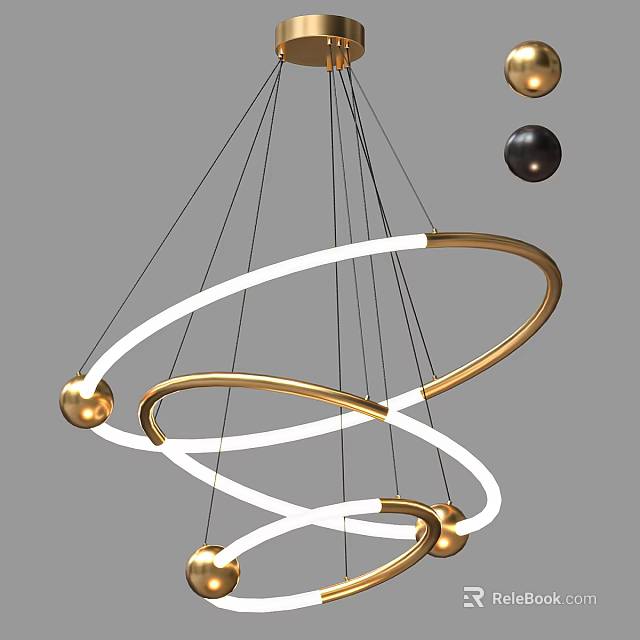 Modern Gold and White Circular Ring Chandelier with Spherical Accents for Contemporary Interior Spaces 3d model 