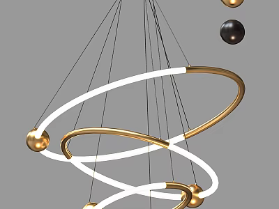 Modern Gold and White Circular Ring Chandelier with Spherical Accents for Contemporary Interior Spaces 3d model