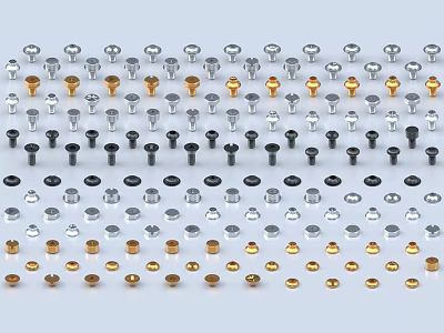 Assorted Color Rivets Collection Featuring Silver Black And Gold Tones Arranged Neatly 3d model