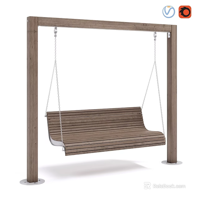 Wooden Hanging Swing Bench With Natural Wood Frame For Garden Outdoor Decor Seating 3d model 
