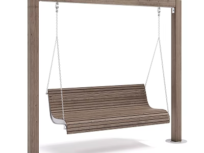 Wooden Hanging Swing Bench With Natural Wood Frame For Garden Outdoor Decor Seating 3d model