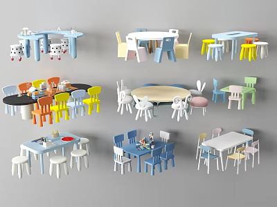 Colorful Kids Table and Chair Sets with Various Styles for Playroom and Kindergarten Furniture 3d model