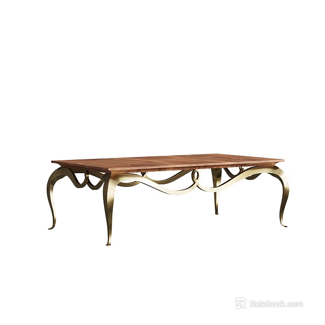 Elegant Modern Coffee Table With Wooden Top And Curved Metal Legs 3d model 