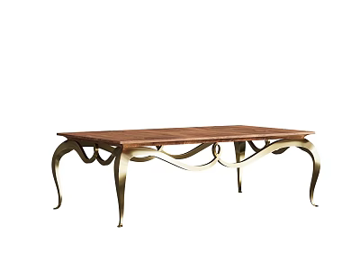 Elegant Modern Coffee Table With Wooden Top And Curved Metal Legs 3d model
