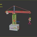 Red Tower Crane With Data Annotations Showing Lengths Forces And Base Dimensions 3d model