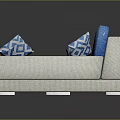 Blue and Beige Sectional Sofa with Geometric Patterned Cushions for Living Room