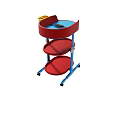 Red And Blue Three Tier Rolling Cart With Storage Shelves And Mobile Wheels
