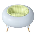 Red Round Accent Chair With Blue White Checkered Cushion And Gold Tapered Legs Design