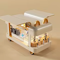 Modern Light Beige Mobile Coffee Cart Design With Transparent Display And Coffee Equipment