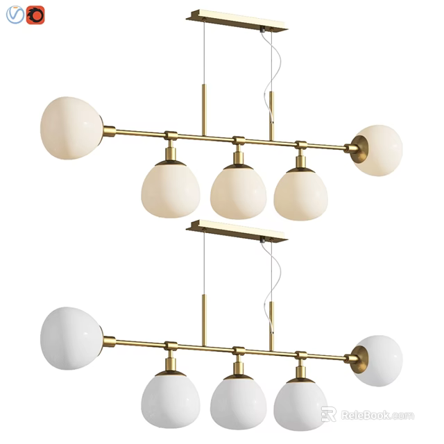 Modern Linear Chandelier With Brass Frame And White Globe Shades For Contemporary Spaces 3d model 