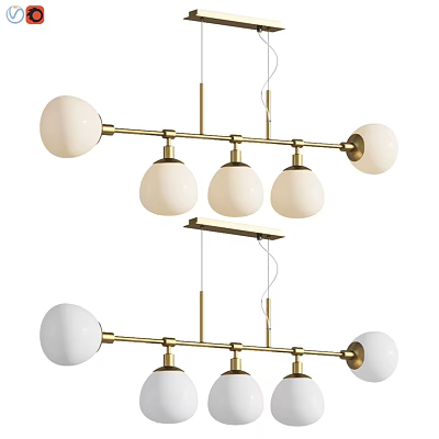 Modern Linear Chandelier With Brass Frame And White Globe Shades For Contemporary Spaces 3d model