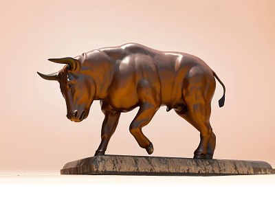 Decorative Bull Sculpture Ornament for Home Decor with Bronze Finish and Dark Base 3d model