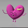 Pink Heart Cartoon Character With Bandage on Head Smiling Face and Arms Legs