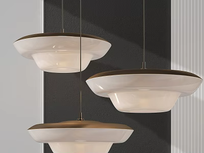 Modern Three Pendant Lights With White Shades And Brown Frames Hanging In Dark Background 3d model