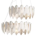 Elegant Modern Double Layered Chandelier With White Feather Shaped Decor And Golden Metal Frame