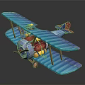 Blue Biplane Model With Vintage Design For Aerospace Collection And