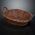 Practical Brown Woven Rattan Basket With Dual Handles For Home Storage