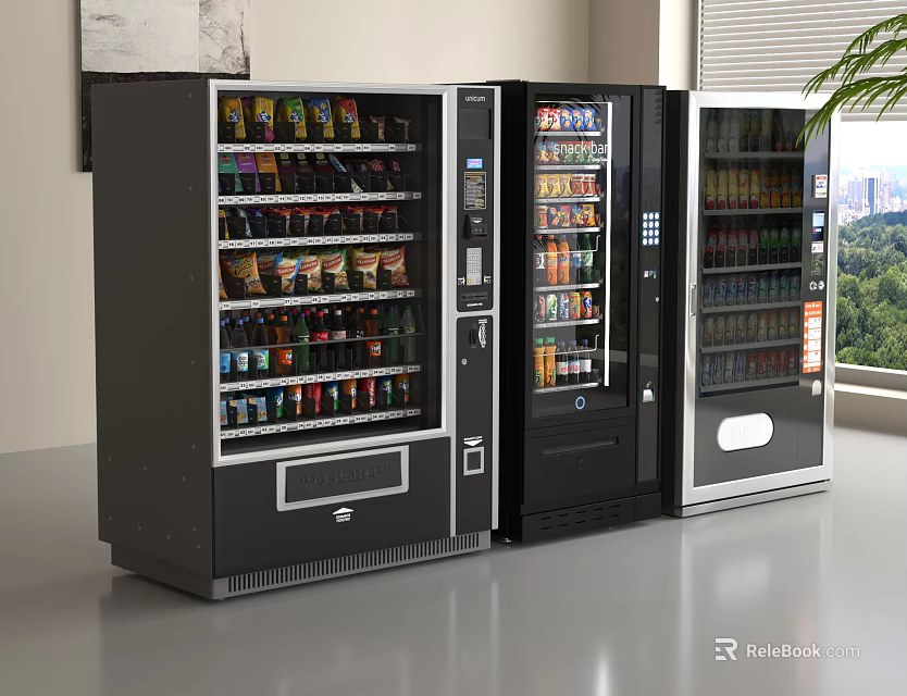 Multiple Beverage Vending Machines Stocked With Various Drinks In Modern Indoor Setting 3d model 